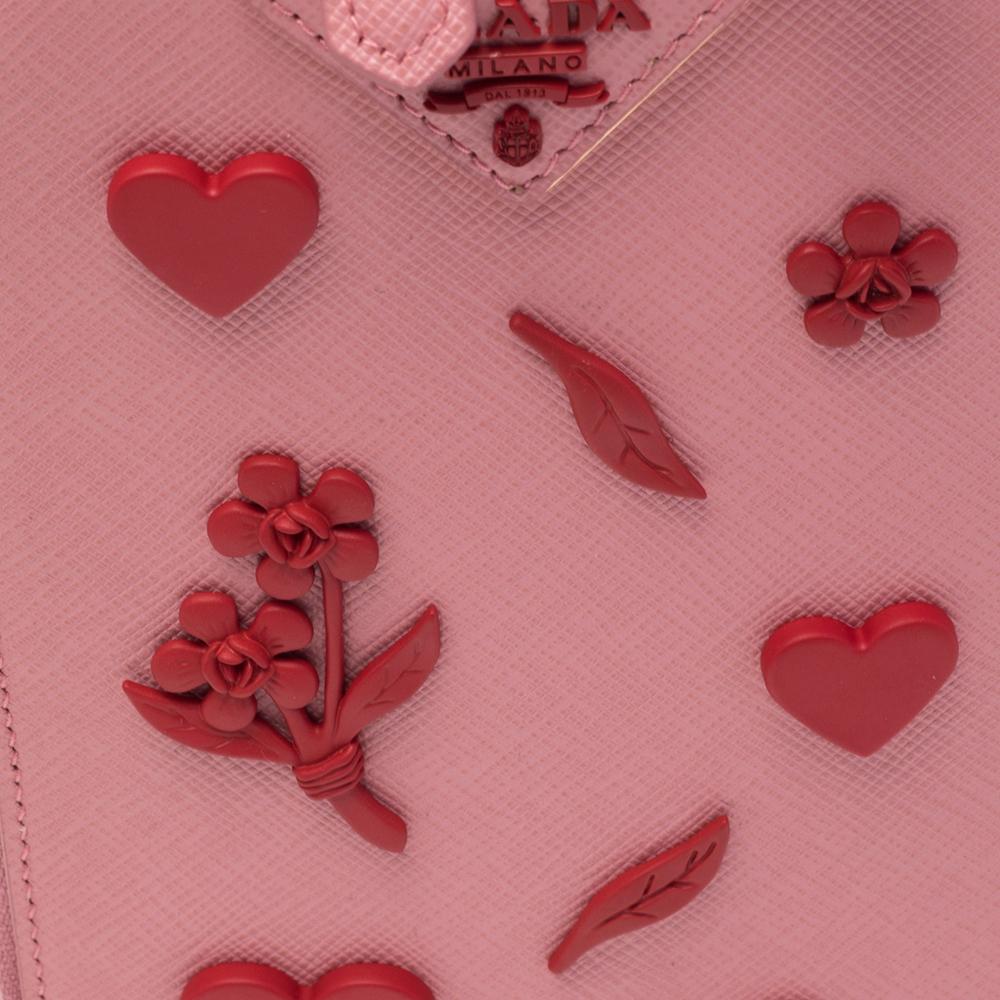 Prada Pink Saffiano Lux Leather Embellished Phone Crossbody Bag 2