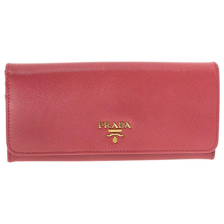 Prada Pink Saffiano Lux Leather Flap Continental Wallet at 1stDibs