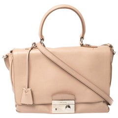 Prada Pink Saffiano Lux Leather Flap Top Handle Bag