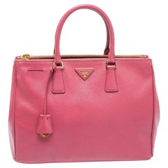 Prada Pink Saffiano Lux Leather Large Double Zip Tote