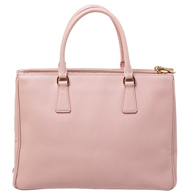 Prada Pink Saffiano Lux Leather Medium Double Zip Tote 3