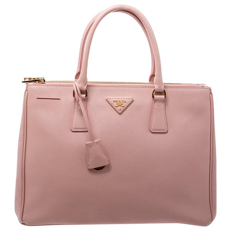 Prada Pink Saffiano Lux Leather Medium Double Zip Tote