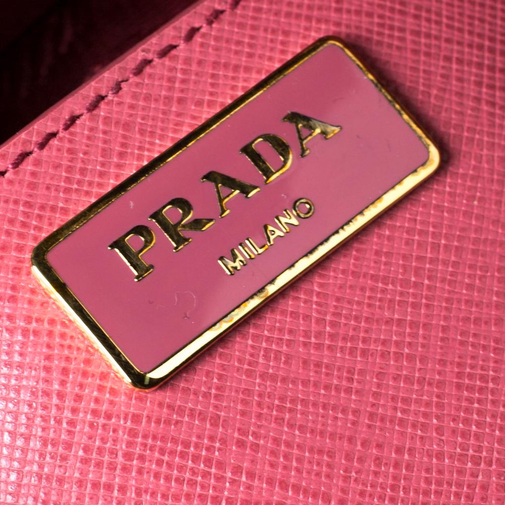 Prada Pink Saffiano Lux Leather Medium Front Pocket Double Zip Lux Tote 2