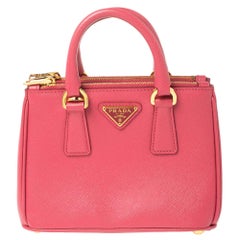 Prada Pink Saffiano Lux Leather Mini Double Zip Crossbody Bag