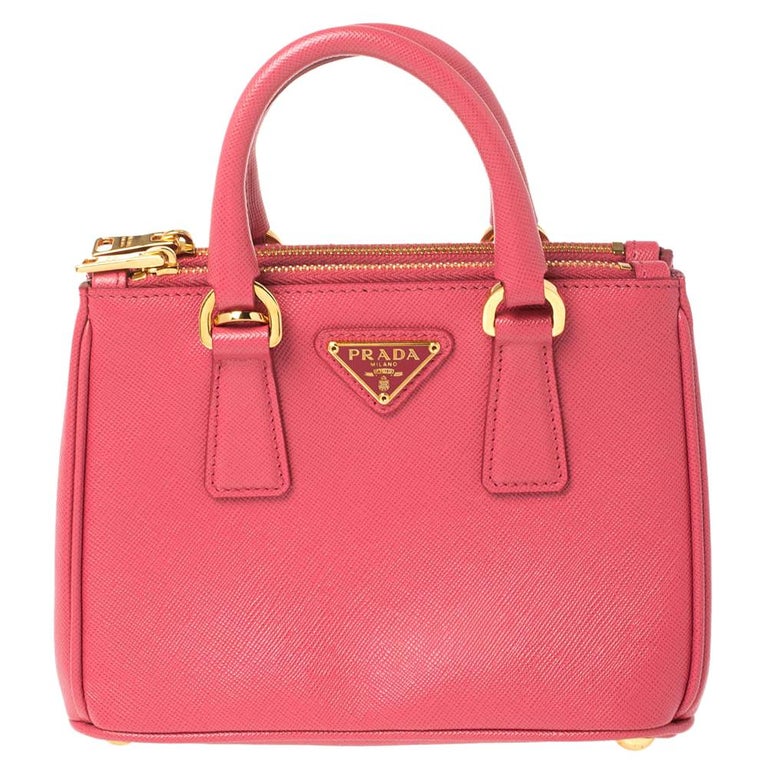 Prada Pink Saffiano Lux Leather Mini Double Zip Crossbody Bag at 1stDibs