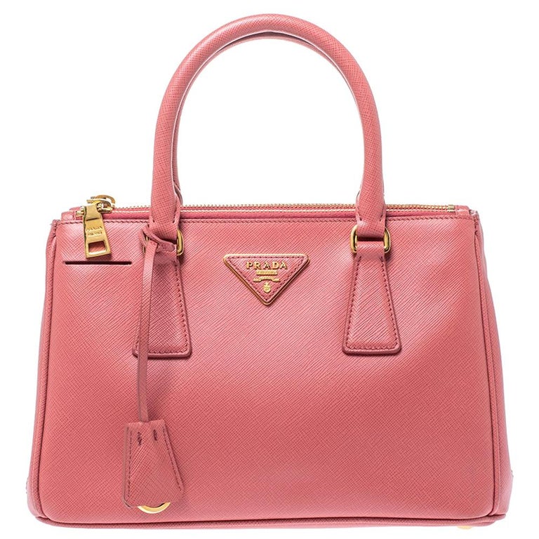 Prada Pink Saffiano Lux Leather Mini Double Zip Tote at 1stDibs