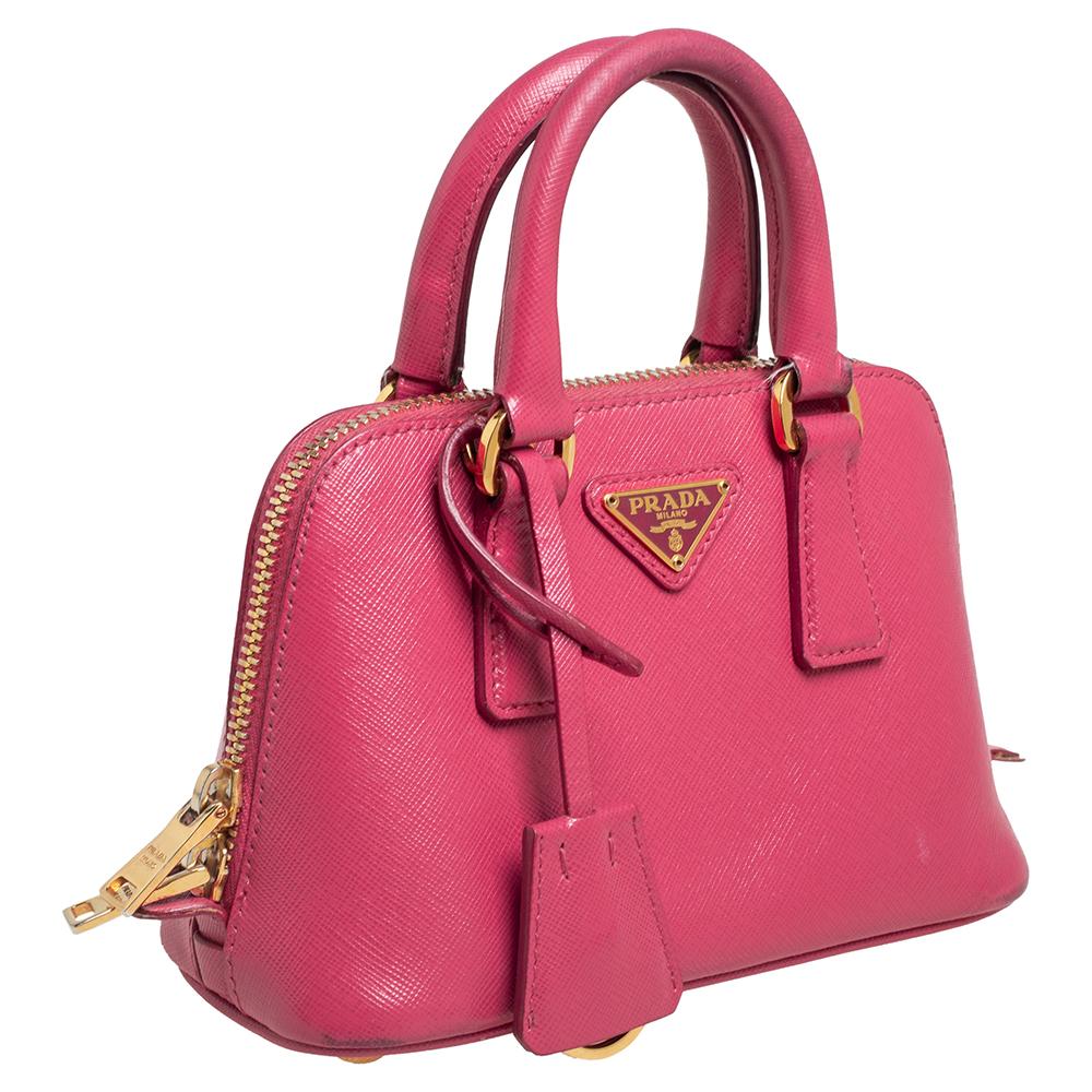 Prada Pink Saffiano Lux Leather Mini Promenade Satchel For Sale at 1stDibs
