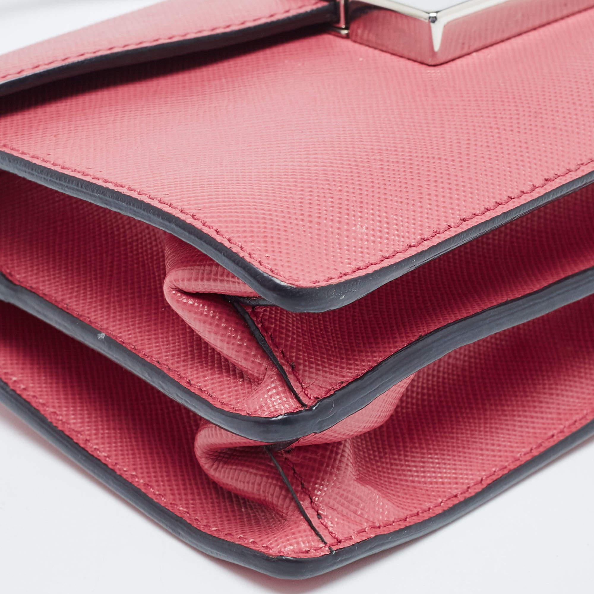 Brown Prada Pink Saffiano Lux Leather Mini Sound Flap Crossbody Bag