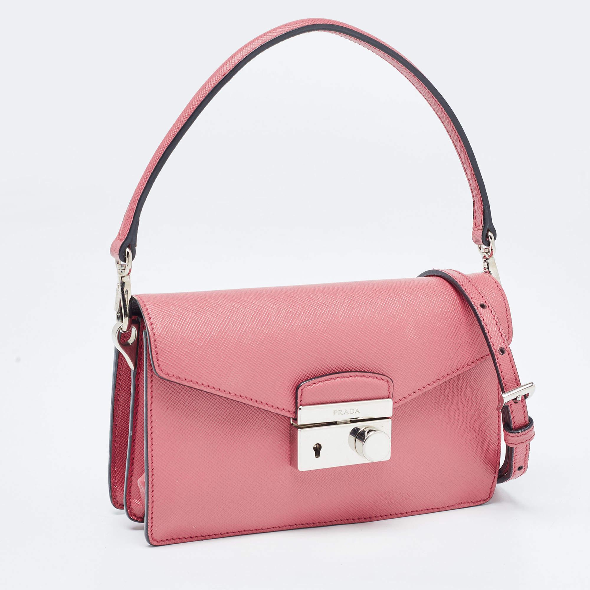 Women's Prada Pink Saffiano Lux Leather Mini Sound Flap Crossbody Bag