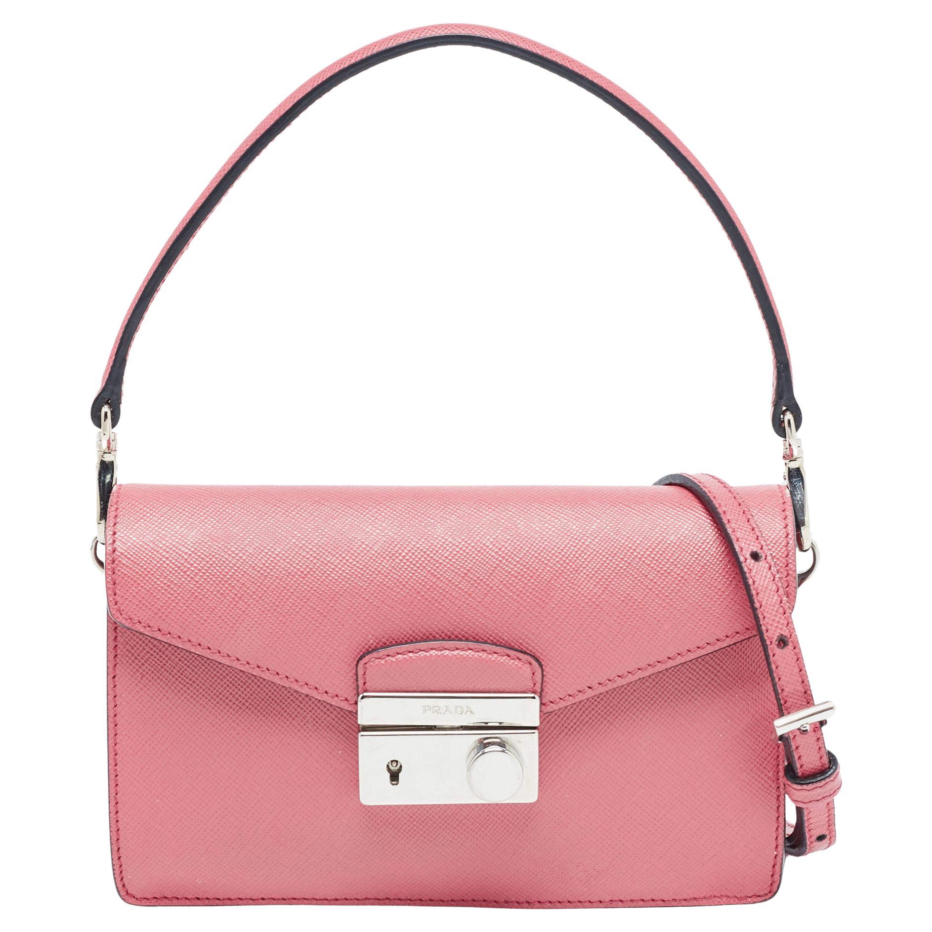 Prada Pink Saffiano Lux Leather Mini Sound Flap Crossbody Bag