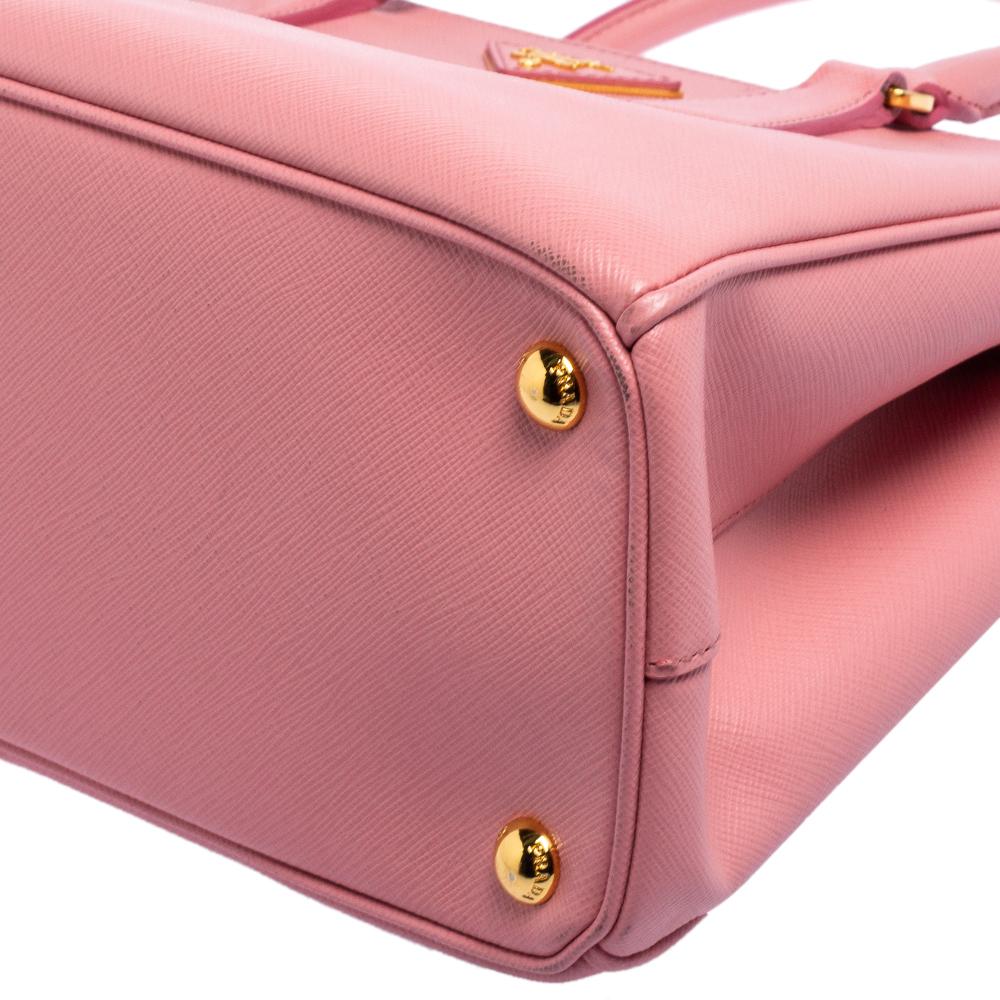 Prada Pink Saffiano Lux Leather Small Double Zip Galleria Tote 4