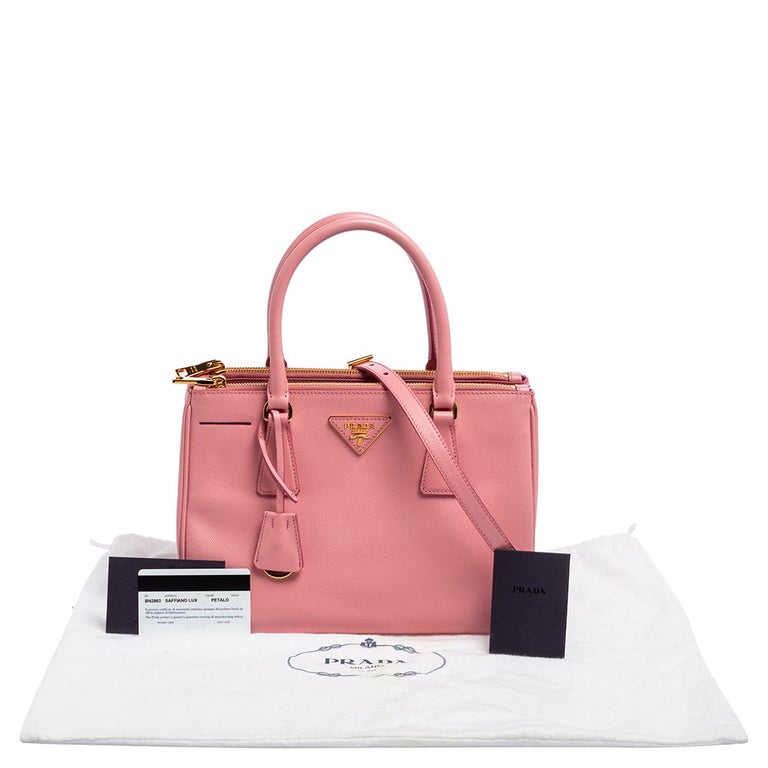 Prada Pink Saffiano Lux Leather Small Double Zip Galleria Tote at