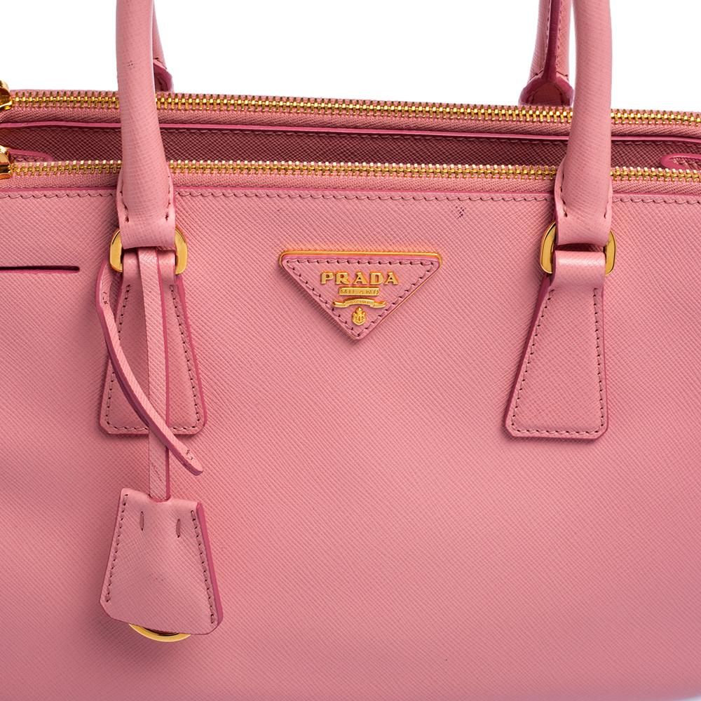 Women's Prada Pink Saffiano Lux Leather Small Double Zip Galleria Tote