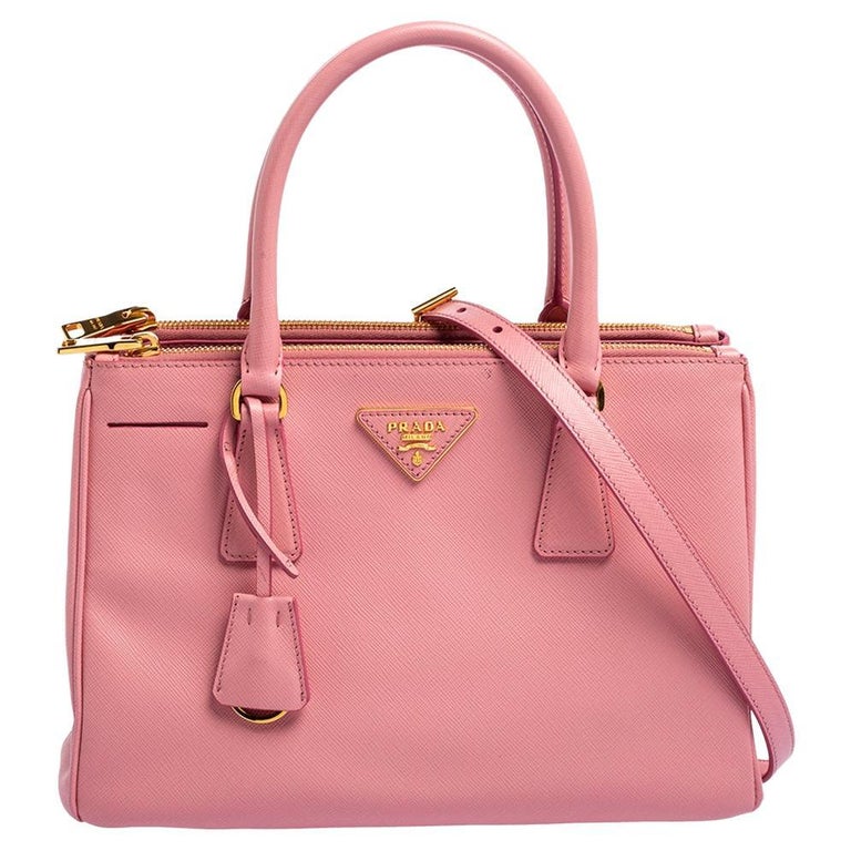 Prada Pink Saffiano Lux Leather Small Double Zip Galleria Tote at 1stDibs