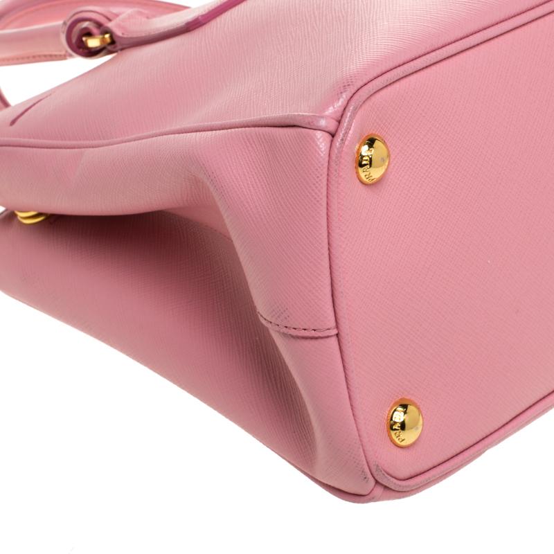 Prada Pink Saffiano Lux Leather Small Double Zip Tote 3