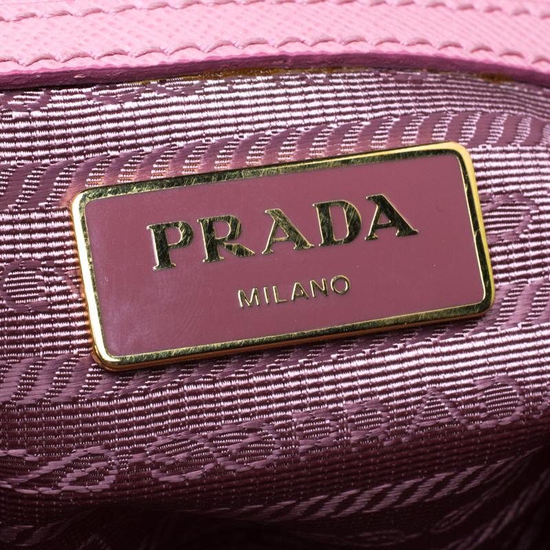 Women's Prada Pink Saffiano Lux Leather Small Double Zip Tote