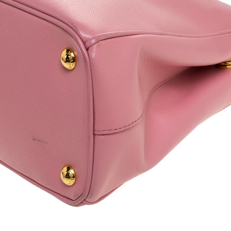 Prada Pink Saffiano Lux Leather Small Double Zip Tote 2