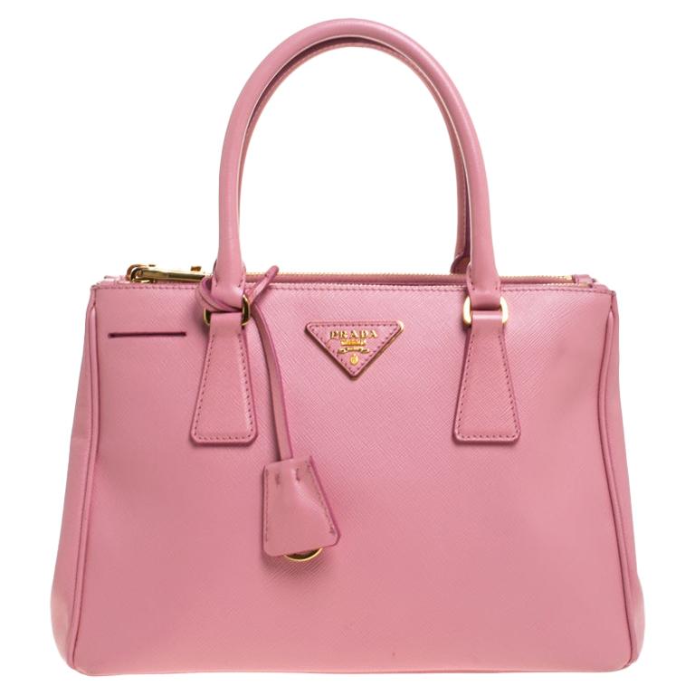Prada Pink Saffiano Lux Leather Small Double Zip Tote at 1stDibs