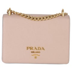 Prada Pink Saffiano Lux Small Logo Chain Flap Bag