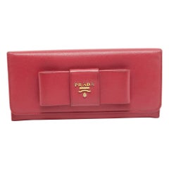 Prada Pink Saffiano Metal Leather Bow Flap Continental Wallet