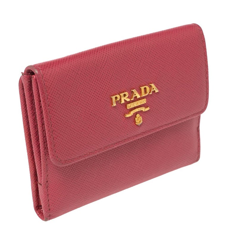 Prada Pink Saffiano Metal Leather Card Holder Wallet at 1stDibs