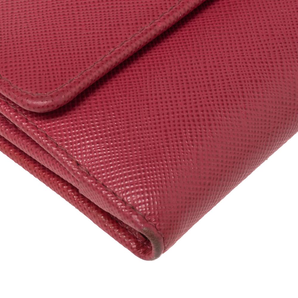 Women's Prada Pink Saffiano Metal Leather Card Holder Wallet