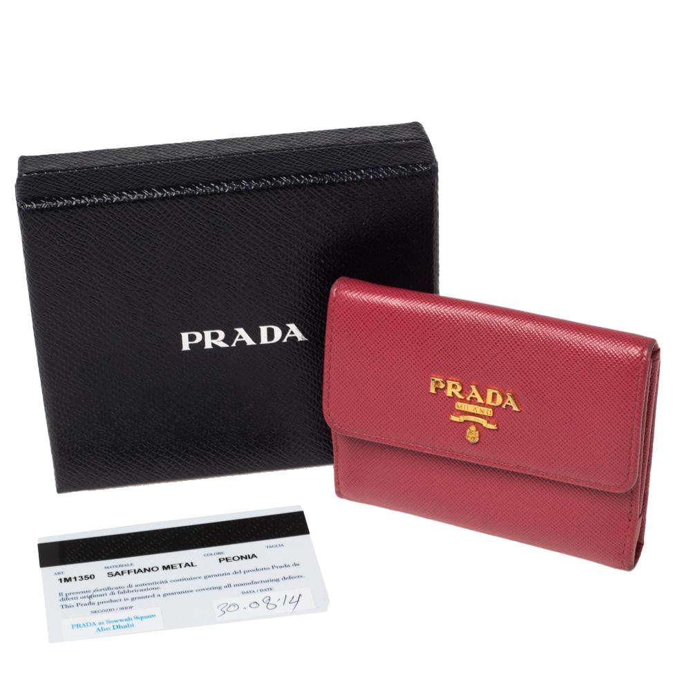 Prada Pink Saffiano Metal Leather Card Holder Wallet 1
