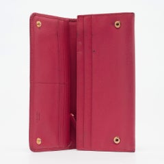 Prada Pink Saffiano Metal Leather Triangle Logo Flap Continental Wallet