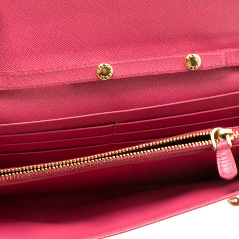 Prada Pink Saffiano Metal Leather Wallet on Chain For Sale at 1stDibs