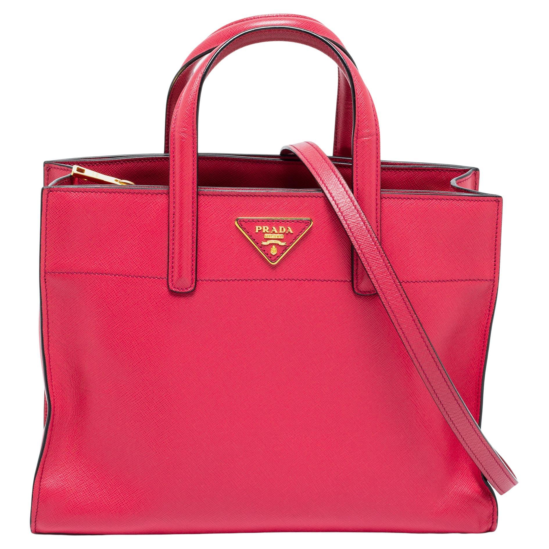 Prada Pink Saffiano Soft Leather Tote For Sale at 1stDibs