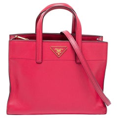 Prada Logo Embossed Flap Tote Bag Pink