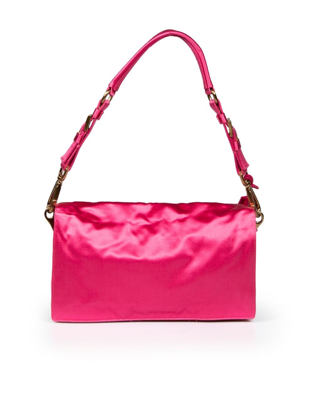 Prada Pink Satin Flap Shoulder Bag In Good Condition For Sale In London, GB