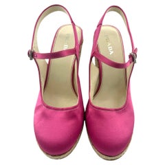 PRADA Pink Satin Platform Sling Back Espadrilles US 40, 2000s