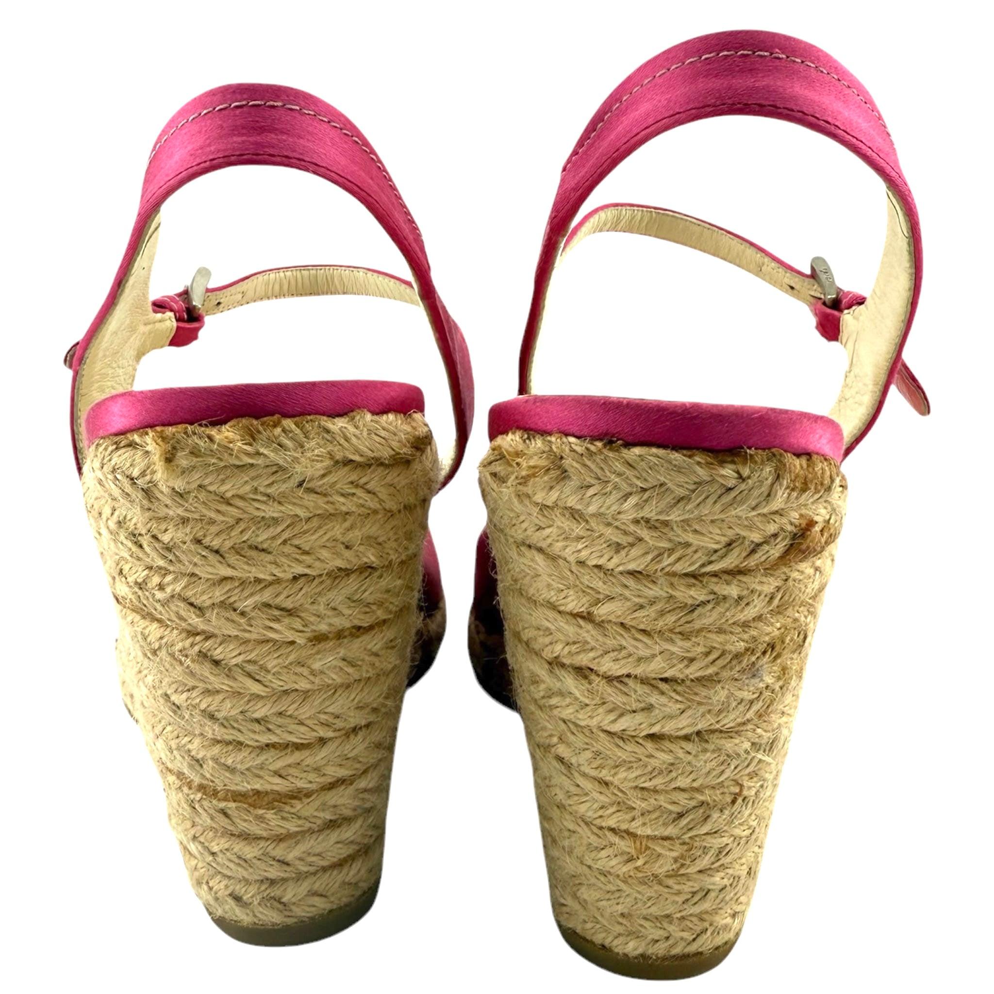 Rosa PRADA Espadrillas Sling Back con piattaforma in raso rosa US 40, anni 2000 in vendita