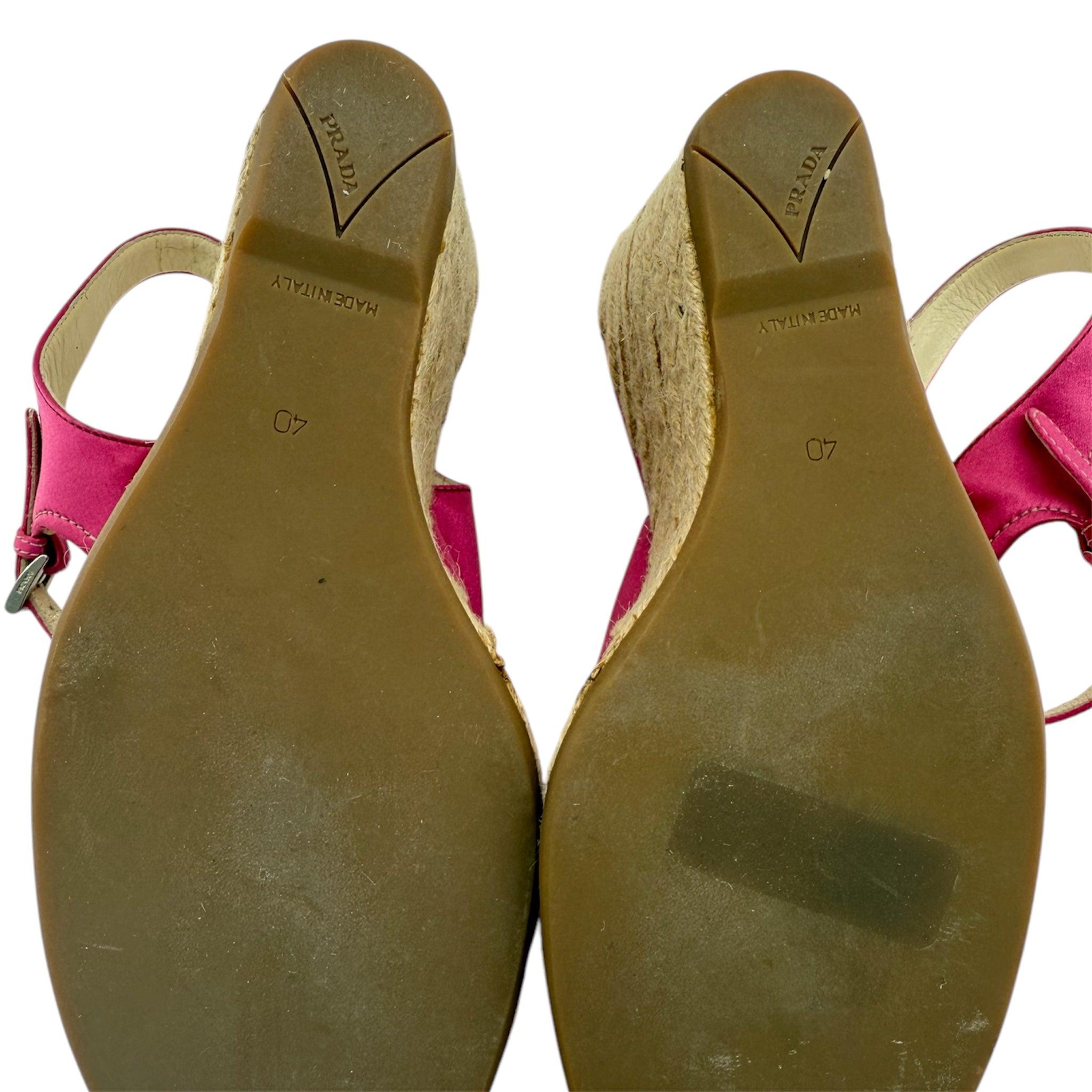 PRADA Espadrillas Sling Back con piattaforma in raso rosa US 40, anni 2000 In condizioni ottime in vendita a Los Angeles, CA