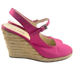 PRADA Espadrillas Sling Back con piattaforma in raso rosa US 40, anni 2000