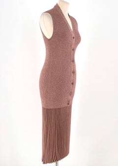 Prada Pink Shimmery Lined-Knit Cardigan and Skirt Set ITA SIZE 40/42