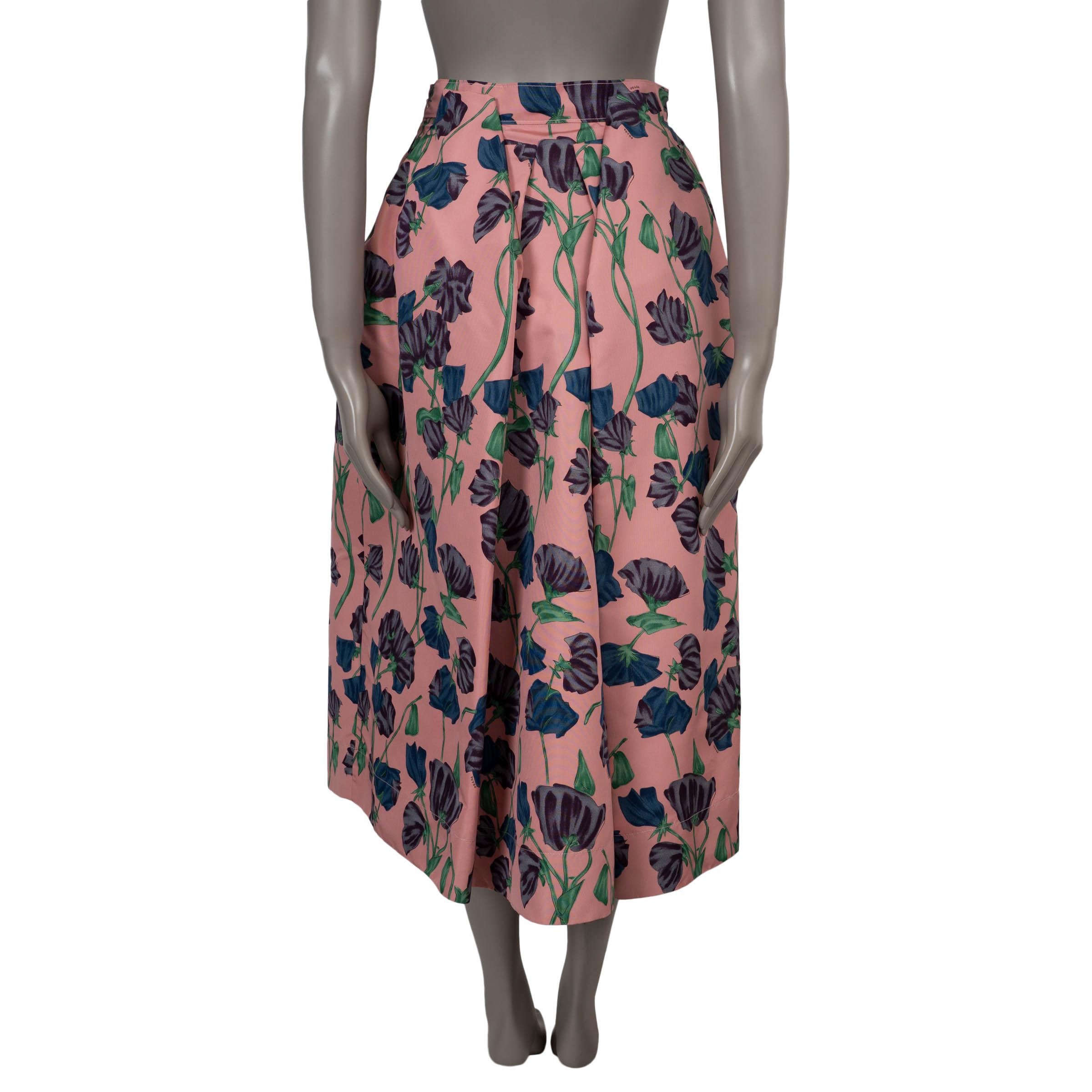 Grigio PRADA Gonna MIDI FLOREALE 2008 in seta rosa 40 S in vendita