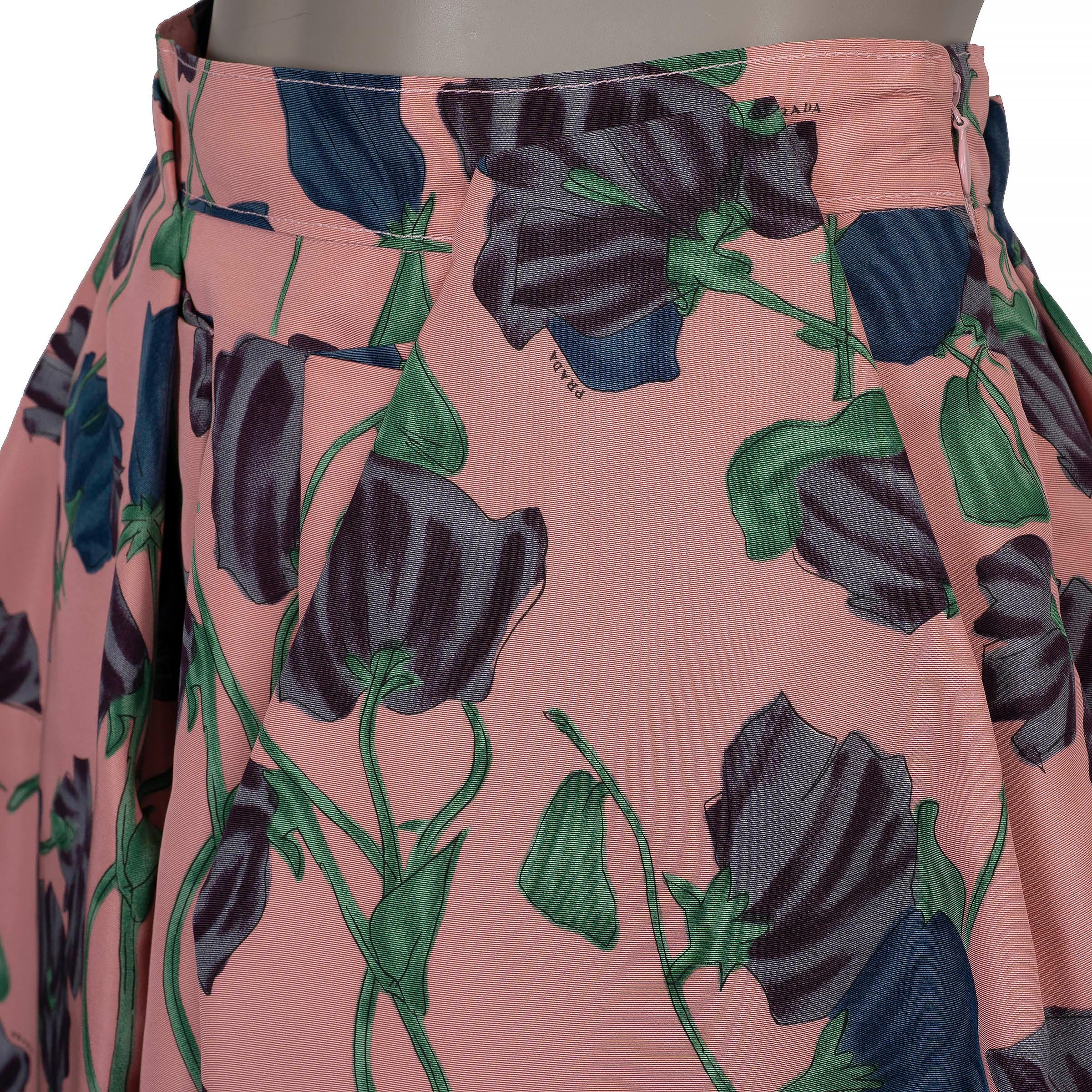 PRADA Gonna MIDI FLOREALE 2008 in seta rosa 40 S In condizioni ottime in vendita a Zürich, CH