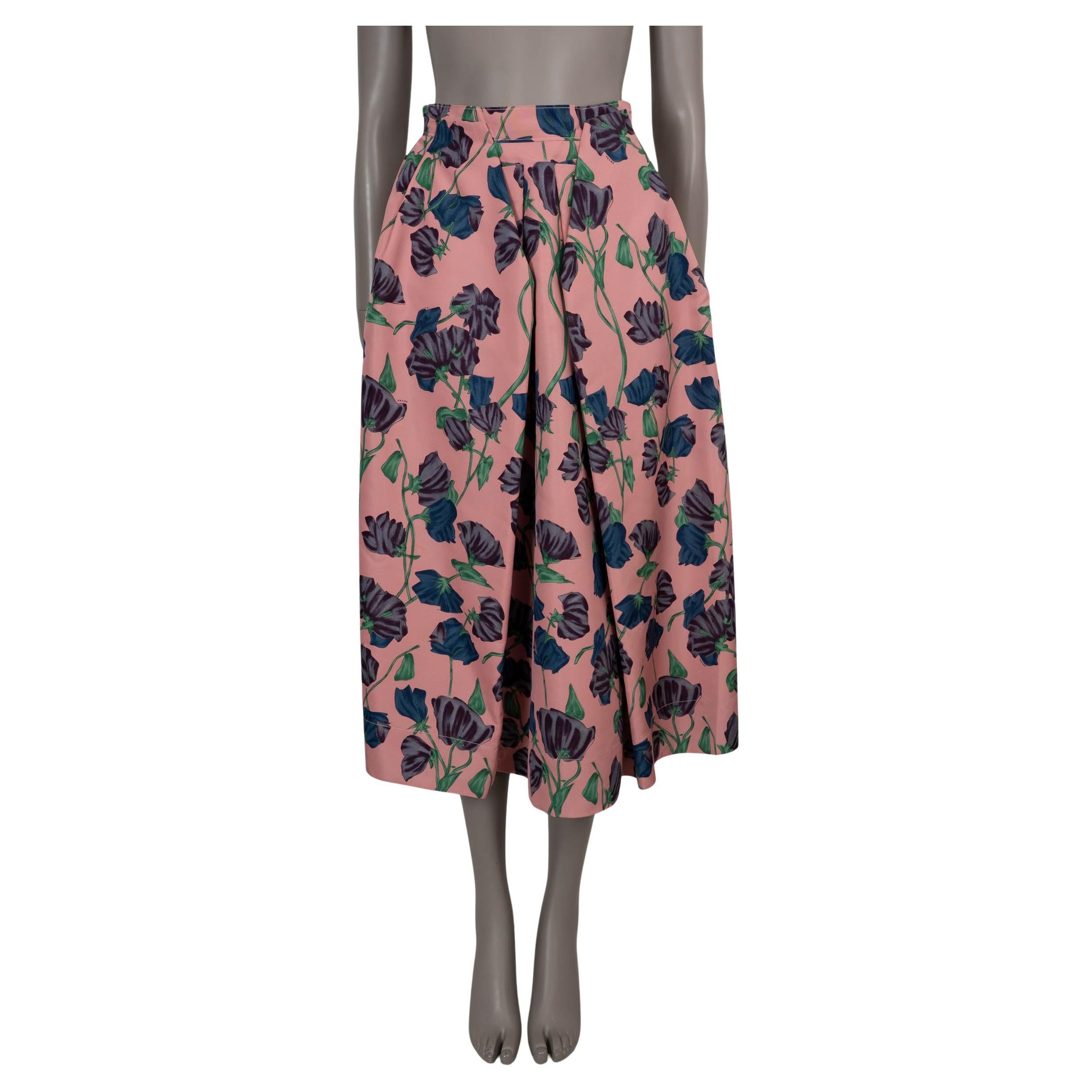PRADA pink silk 2008 FLORAL MIDI Skirt 40 S