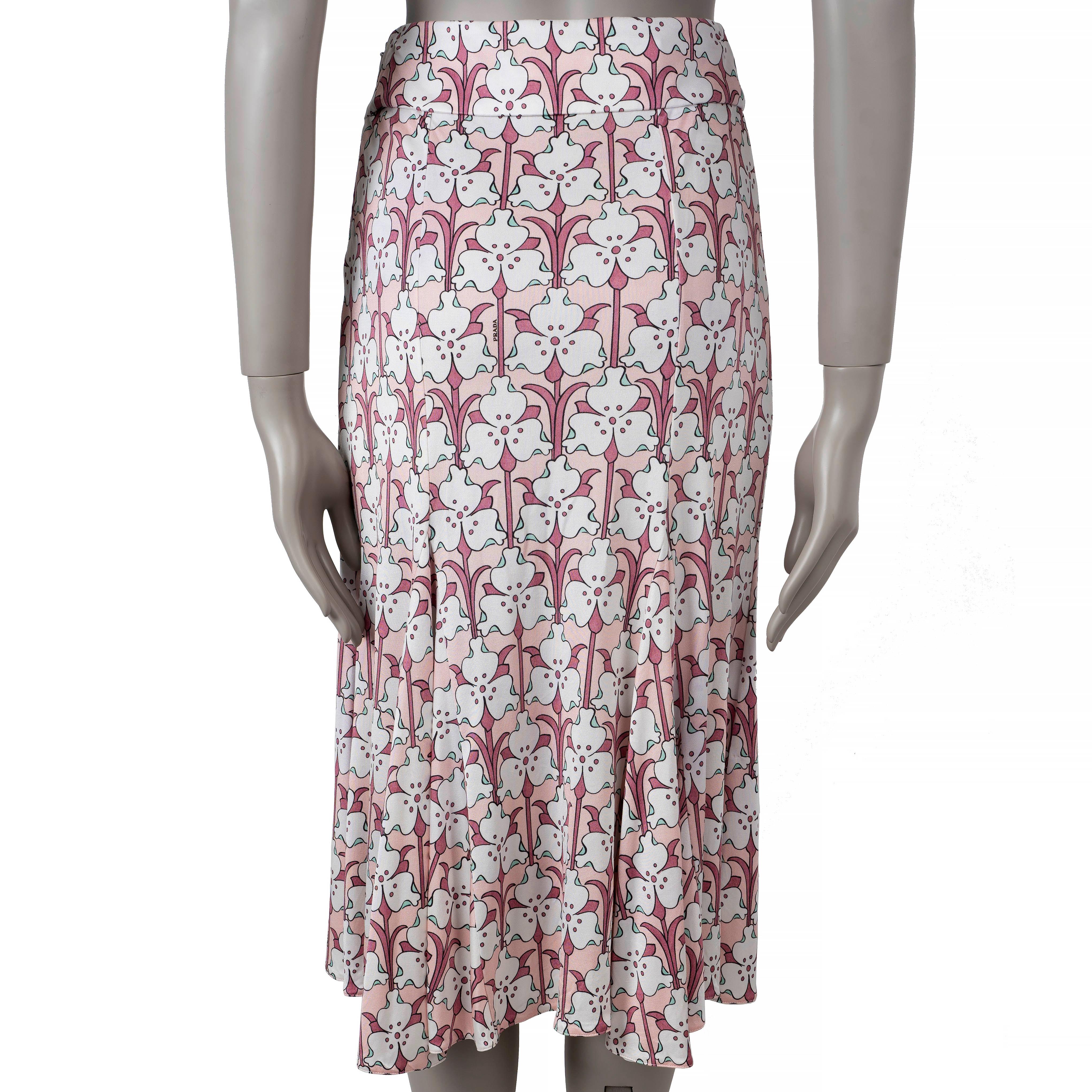 Gray PRADA pink silk 2018 FLORAL MIDI Skirt 38 XS For Sale