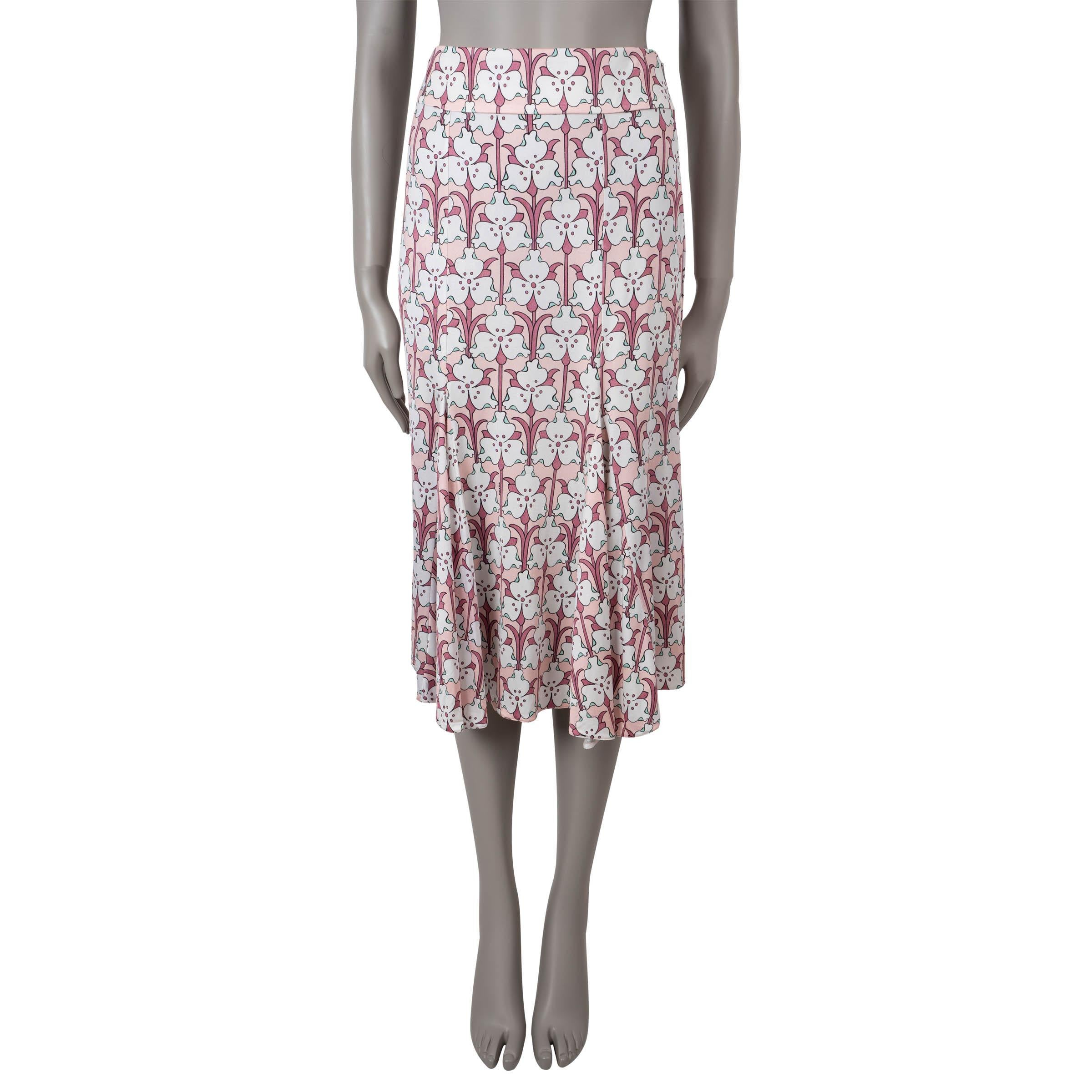 PRADA pink silk 2018 FLORAL MIDI Skirt 38 XS In Excellent Condition For Sale In Zürich, CH