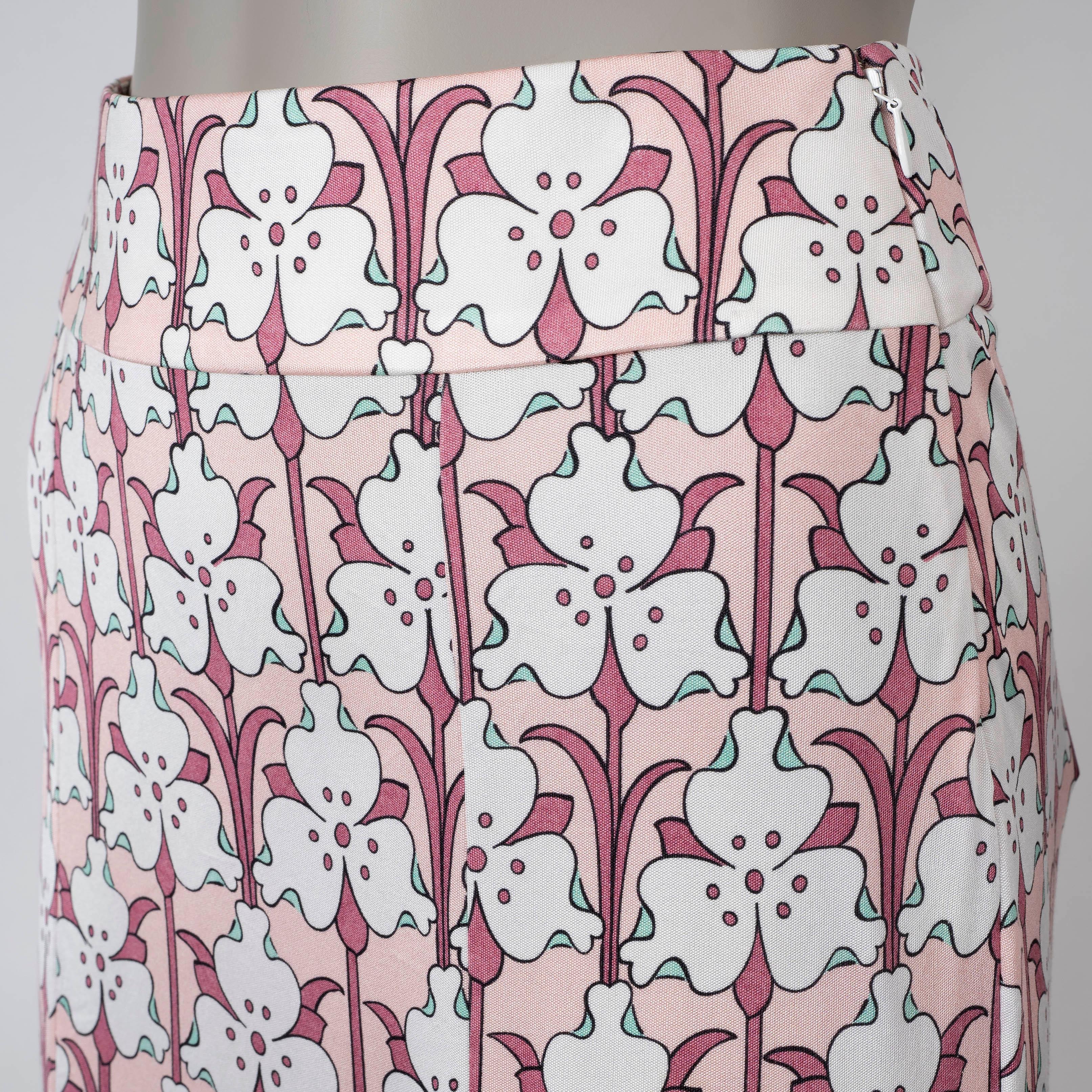 Women's PRADA pink silk 2018 FLORAL MIDI Skirt 38 XS For Sale