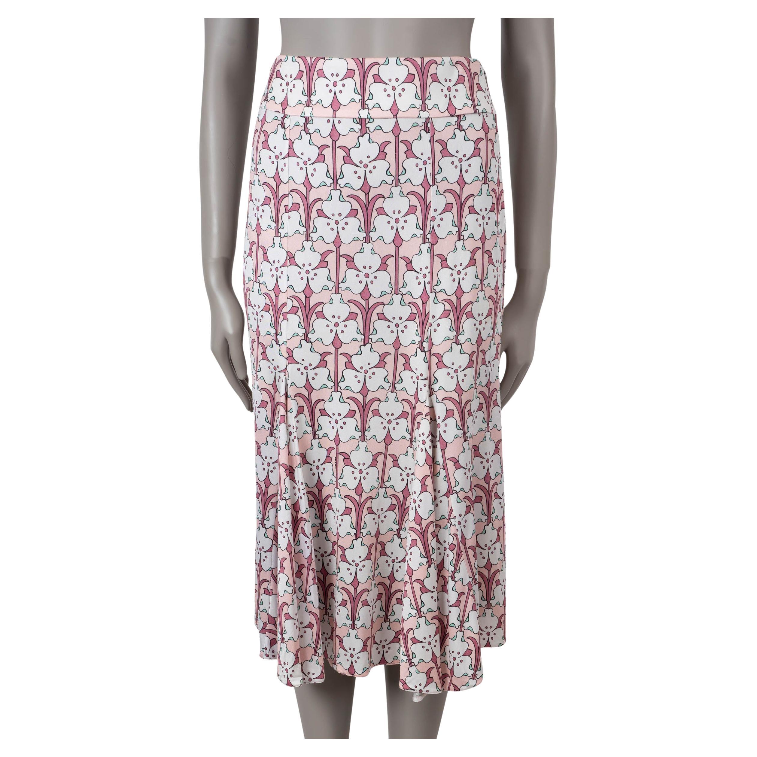 PRADA pink silk 2018 FLORAL MIDI Skirt 38 XS For Sale
