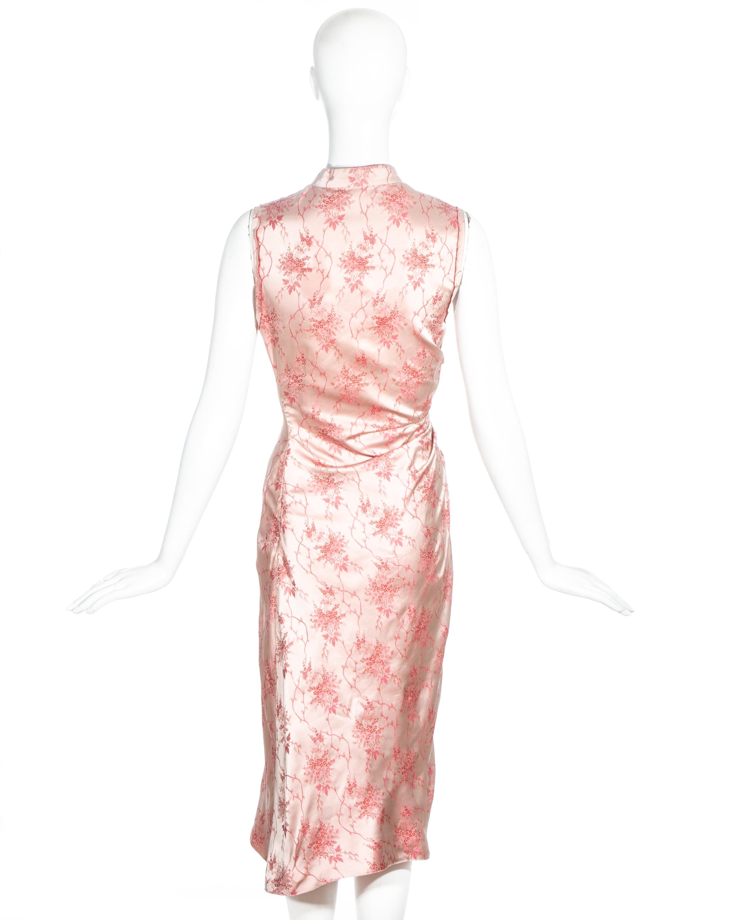 Beige Prada pink silk brocade cheongsam style mid-length dress, ss 2002