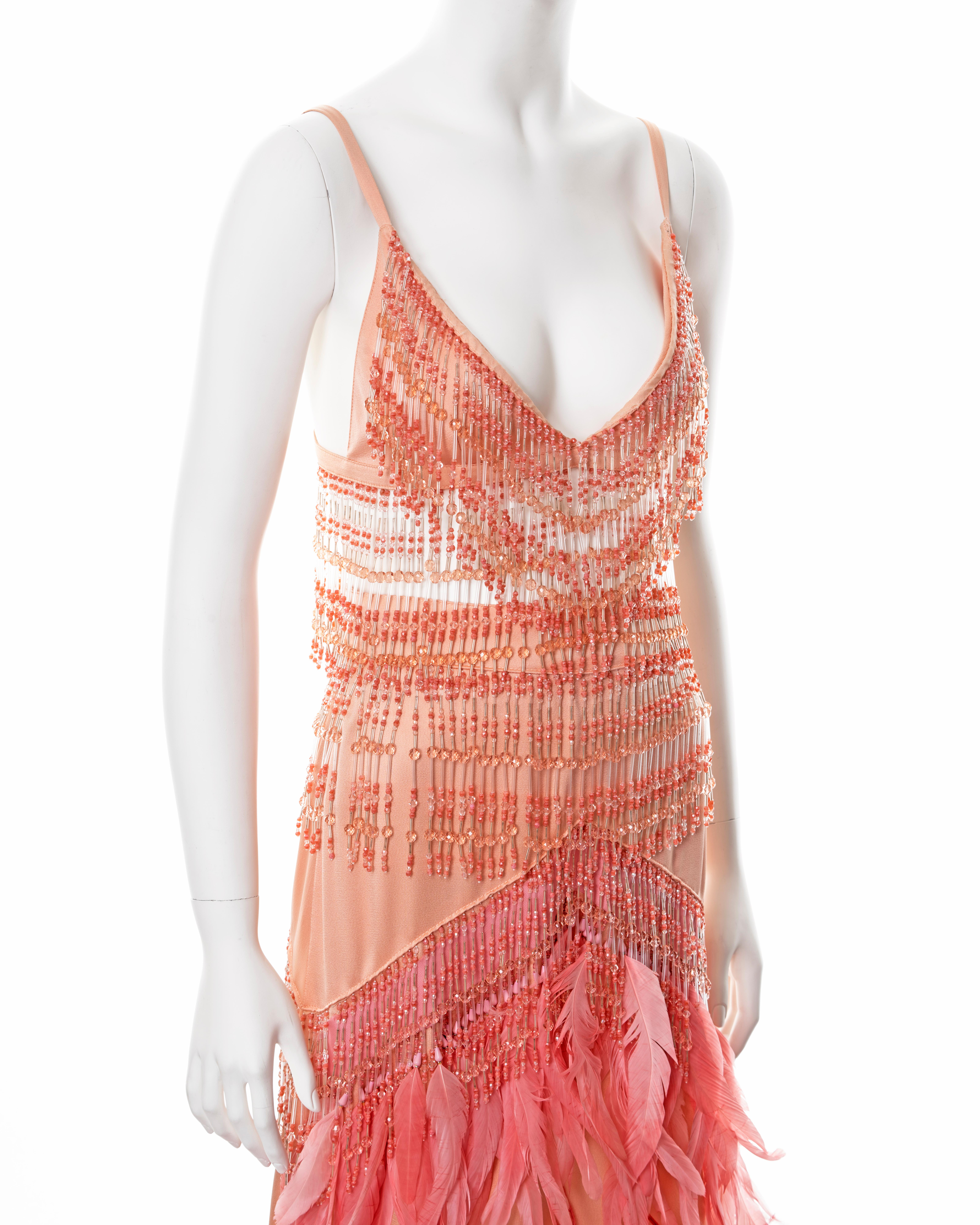 Prada pink silk feather embellished bra and skirt with beaded fringe, fw 2017 For Sale 2