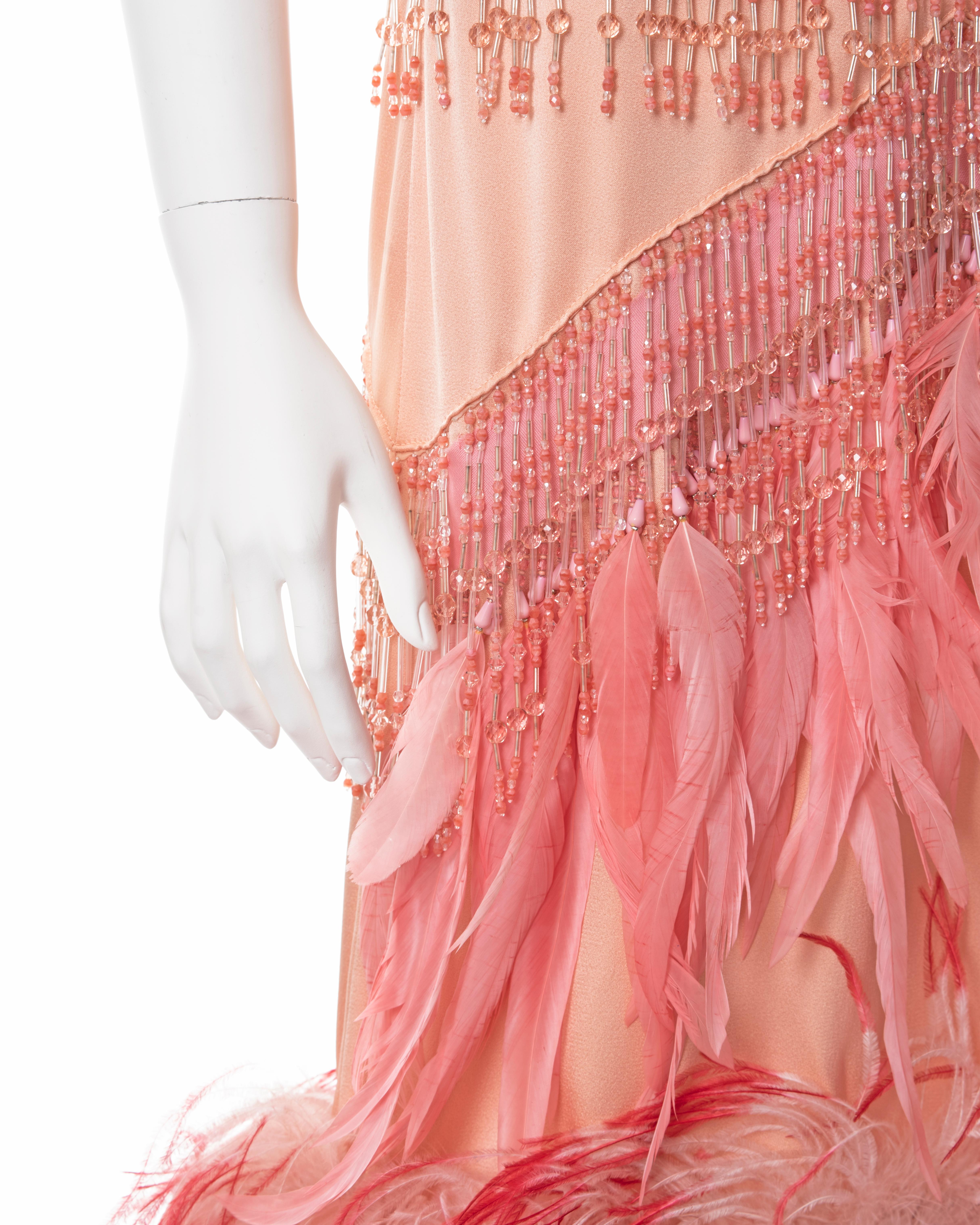 Prada pink silk feather embellished bra and skirt with beaded fringe, fw 2017 For Sale 3