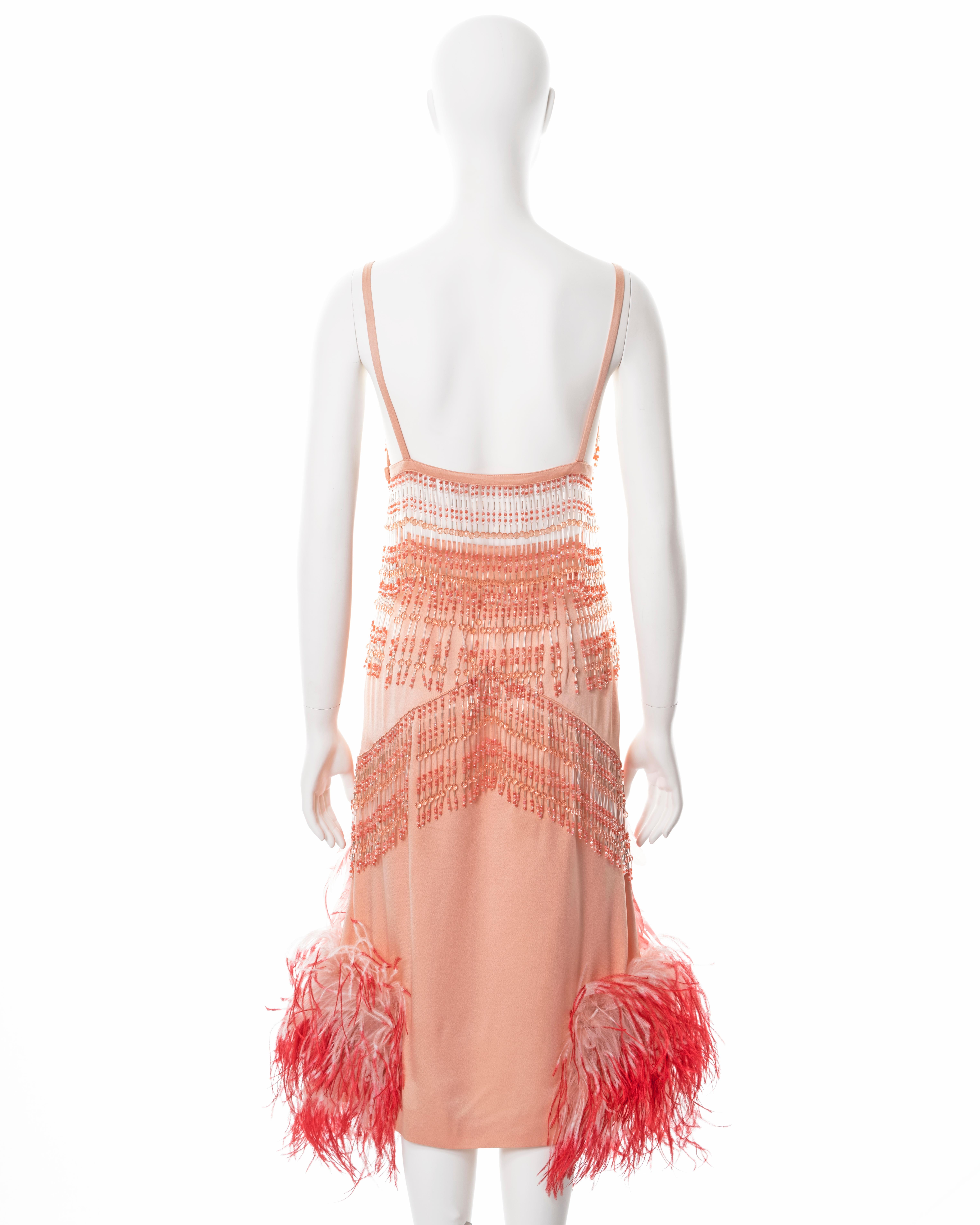 Prada pink silk feather embellished bra and skirt with beaded fringe, fw 2017 For Sale 8