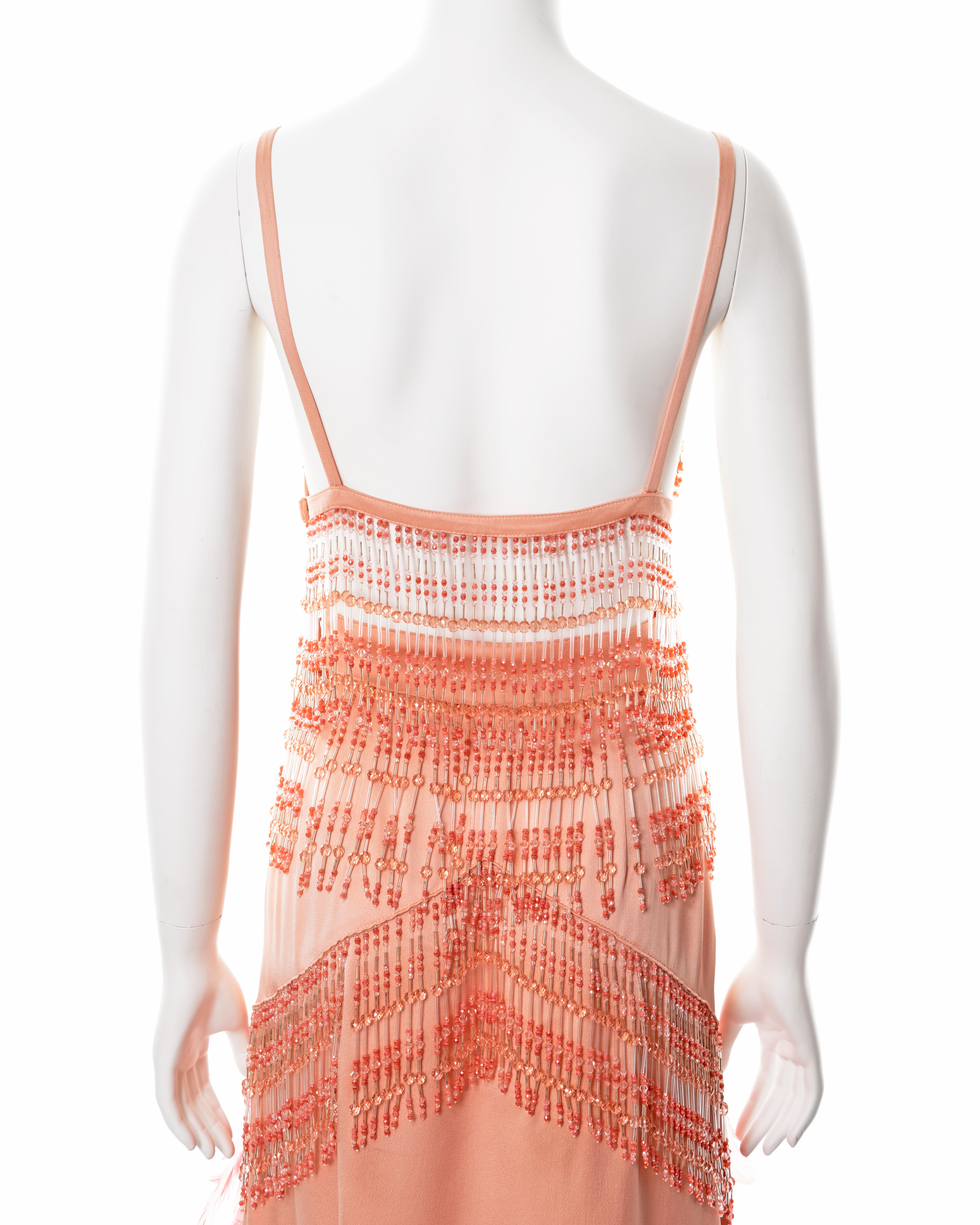 Prada pink silk feather embellished bra and skirt with beaded fringe, fw 2017 For Sale 8