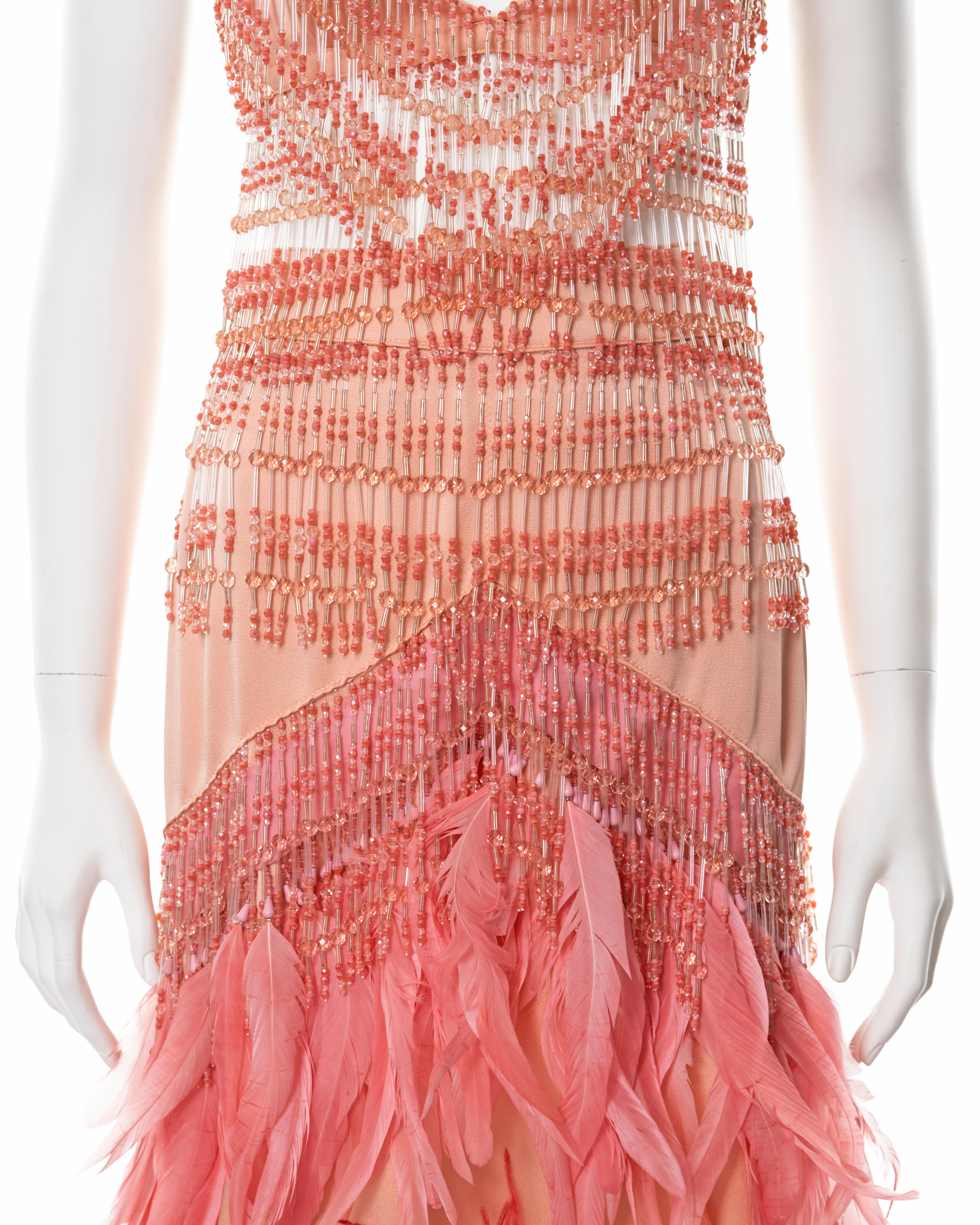 Prada pink silk feather embellished bra and skirt with beaded fringe, fw 2017 In Excellent Condition For Sale In London, GB